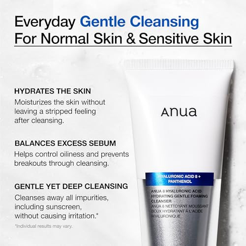 Anua Hydrating Gentle Foaming Cleanser Daily Face Wash For Double Cleansing Hyaluronic Acid Zinc Panthenol For Dry & Sensitive Skin Sebum Balance Facial Cleanser Korean Skincare 5.07 Fl. Oz