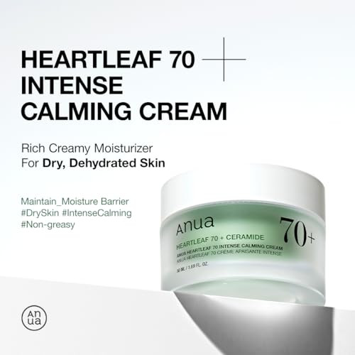 Anua Heartleaf 70 Intense Calming Cream With Ceramide & Panthenol Face Moisturizer For Dry Skin Barrier Repair Glass Skin Hydration Fragrance- Paraben- Korean Skin Care 1.69 Fl.Oz