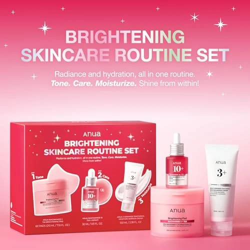 Anua Brightening Niacinamide Skincare Routine Set Niacinamide Txa Toner Pad & Serum With Ceramide Face Moisturizer Dark Spot Care & Hydration Glass Skin Set For Women Korean Skincare Kit