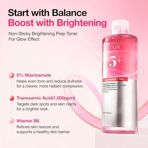 Anua Niacinamide Tranexamic Acid Brightening Booster Toner Lightweight Pink Essence Toner For Dark Spot Care Glow & Skin Clarity Korean Skincare 8.45 Fl Oz