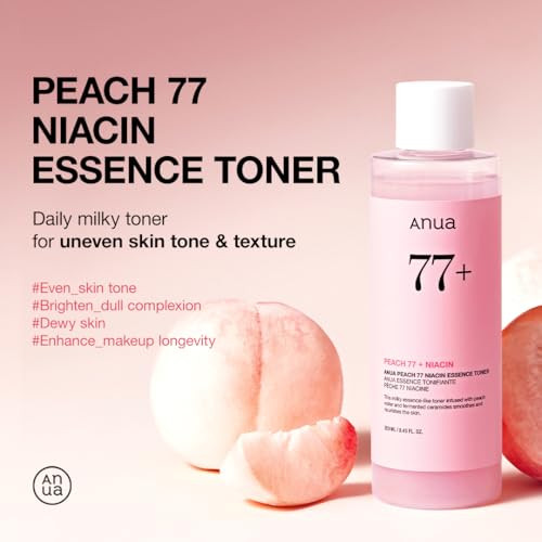 Anua Peach 77 Niacin Essence Toner Gentle Exfoliating & Radiant Facial Essence Hydrating & Soothing Toner Niacinamide Ceramide Panthenol Makeup Prep For Glass Skin Korean Skincare 8.45 Fl Oz
