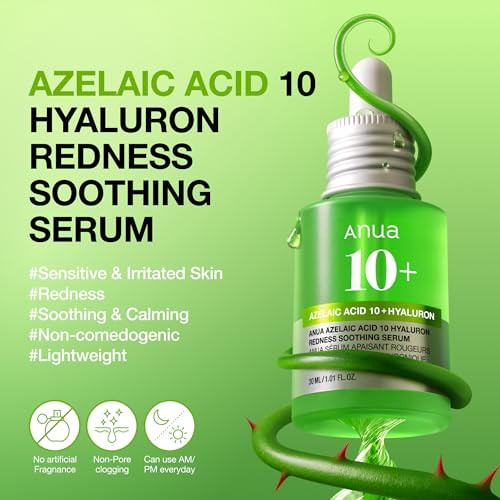Anua Azelaic Acid 10 Hyaluron Redness Soothing Serum Facial Serum For Blemish-Prone & Oily-Prone Skin Lightweight & Hydrating Blemish Care Hyaluronic Acid Korean Skincare 1.01 Fl Oz