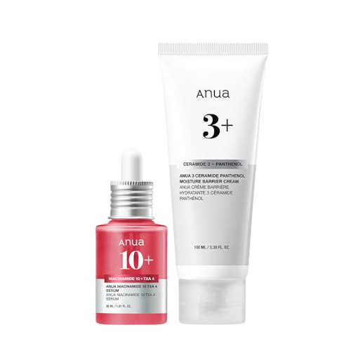 Anua Essential Daily Moisturizing Duo Niacinamide + Tranexamic Acid Serum & Ceramide Panthenol Cream Hydrating Face Moisturizer Non-Comedogenic Vitamin B12 Natural Color Korean Skincare Set