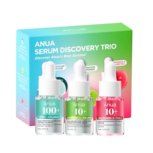 Anua Serum Discovery Trio Hyaluronic Acid Pdrn Azelaic Acid & Txa Niacinamide Face Serum Kit Mini Travel Essentials For Soothing & Glass Glow Hydration Korean Skincare Set 0.33 Fl.Oz X 3 Ea
