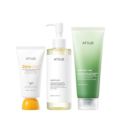 Anua After Sun Care Trio Set Heartleaf Cleansing Foam+ Zero-Cast Moisturizing Finish Sunscreen Heartleaf Pore Control Cleansing Oil Face Wash Oil Cleanser Facial Sunscreen Korean Skincare Set