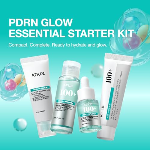 Anua Salmon Dna Pdrn Glow Essential Starter Kit Hyaluronic Acid Skincare Set Glass Skin Routine With Firming & Hydrating Cleanser Toner Serum & Cream Mini Travel Essentials Korean Skincare