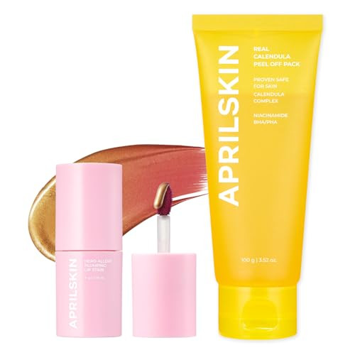 Aprilskin Pore Care & Long-Lasting Duo Calendula Peel Off Mask For Smooth Texture And Hero All Day Plumping Lip Stain For 24H Vibrant Color