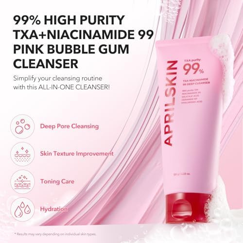 Aprilskin Txa Bubble Gum Cleanser With Pore Brush: Txa Niacinamide 99 Pore Care Pink Bubble Gum Deep Cleanser(4.23 Fl.Oz.)+Pore Cleansing Facial Silicone Brush