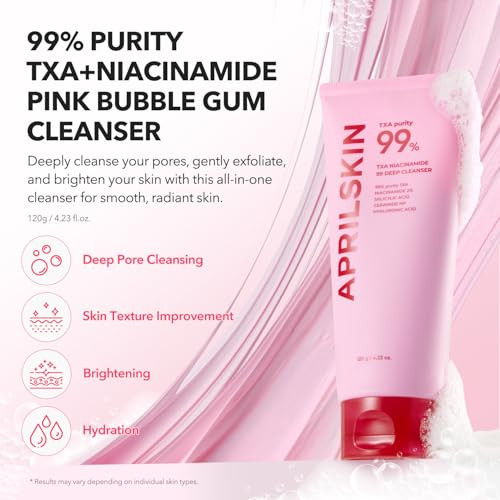 Aprilskin Txa Pink Skincare Full Set: Bubble Gum Deep Cleanser Toning Shot Spicule Facial Serum Pink Milky Toner Overnight Wrapping Mask And Capsule Gel Mask