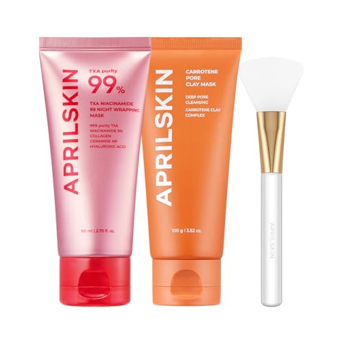 Aprilskin Day & Night Pore Care Duo With Jelly Brush: Carrotene Ipmp 3-Min Quick Dry Pore Caring Clay Mask Txa Niacinamide 99 Overnight Wrapping Mask And Jelly Brush