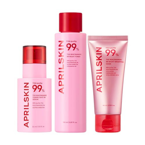 Aprilskin Txa Overnight Glow Booster Trio: Txa Toning Shot 99 Spicule Facial Serum Pink Milky Toner And Txa Overnight Wrapping Mask