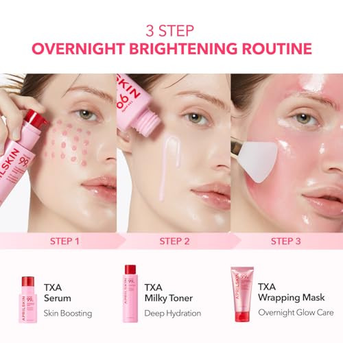 Aprilskin Txa Overnight Glow Booster Trio: Txa Toning Shot 99 Spicule Facial Serum Pink Milky Toner And Txa Overnight Wrapping Mask