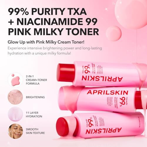 Aprilskin Txa+Niacinamide 99 Pink Milky Toner 99% High-Purity Txa 3%+ Niacinamide 5% For Brightening Highly Concentrated Cream Toner Deep Moisturizing Formula For Dull Skin 5.07 Fl.Oz