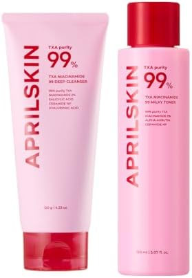 Aprilskin Txa Affordable Daily Skincare Set: Txa Niacinamide 99 Pore Care Pink Bubble Gum Deep Cleanser And Txa Niacinamide 99 Pink Milky Toner