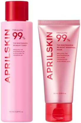 Aprilskin Txa Pink Overnight Skincare Duo: Txa Niacinamide 99 Pink Milky Toner And Txa Niacinamide 99 Overnight Wrapping Mask