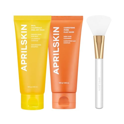 Aprilskin Pore Care & Glow Booster Duo: Calendula Flower-Infused Facial Peel Off Mask Carrotene Ipmp 3-Min Quick Dry Pore Caring Clay Mask & Jelly Brush