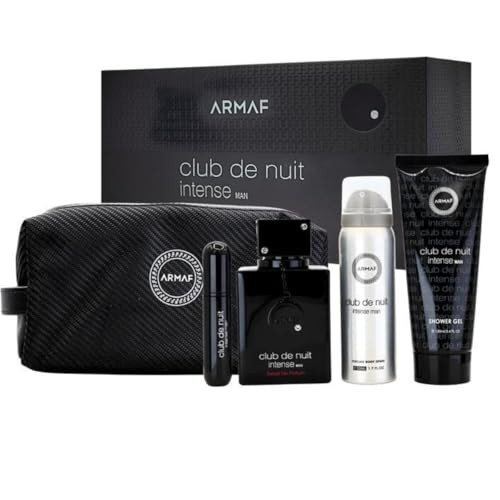 Armaf Club De Nuit Intense Fruity Floral Woody 5-Piece Set For Men (2.37 Oz Extrait De Parfum + 3.4 Oz Shower Gel + 1.7 Oz Body Spray + Exclusive Refill + Pouch)