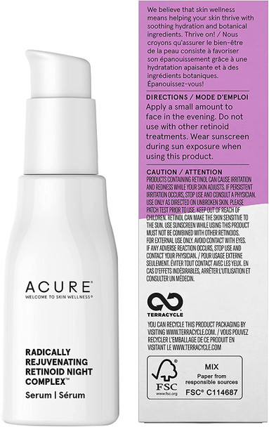 Acure Radically Rejuvenating Retinoid Overnight Complex | 100% Vegan | For Age Performance | With Polyglutamic Acid & Plant Squalane | Smoothes Complexion & Fights Wrinkles | 1 Fl Oz.