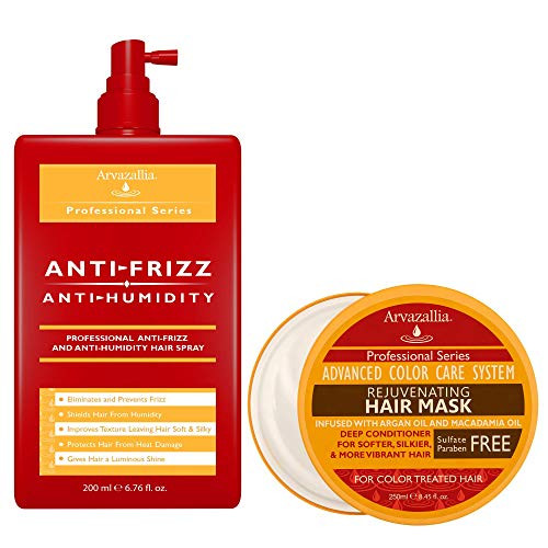 Arvazallia Rejuvenating Hair Mask And Anti-Frizz & Anti-Humidity Hair Spray Bundle - Deep Conditioner Color Protection And Professional Frizz Control For Color-Treated Hair