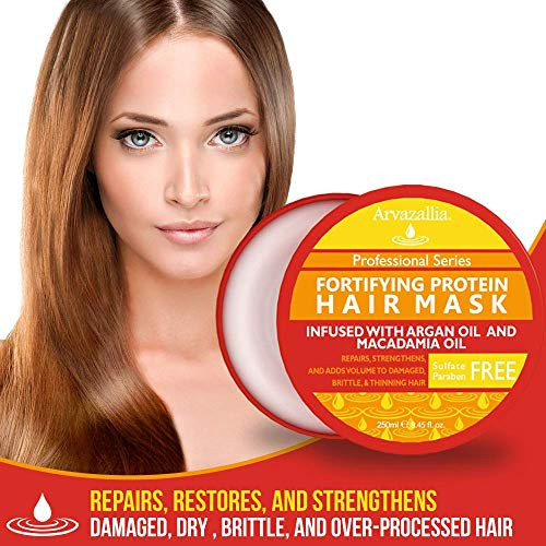 Arvazallia Heat Protectant Protein Hair Mask And Argan Oil Hair Treatment Bundle - Ultimate Hair Care For Heat Damage Protection Repair And Strengthening