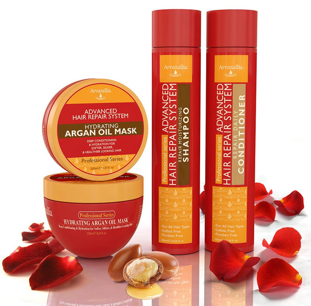 Arvazallia Advanced Hair Repair Shampoo Conditioner And Deep Conditioner Mask System Set For Dry Or Damaged Hair With Argan And Macadamia Oil By Arvazallia - Sulfate