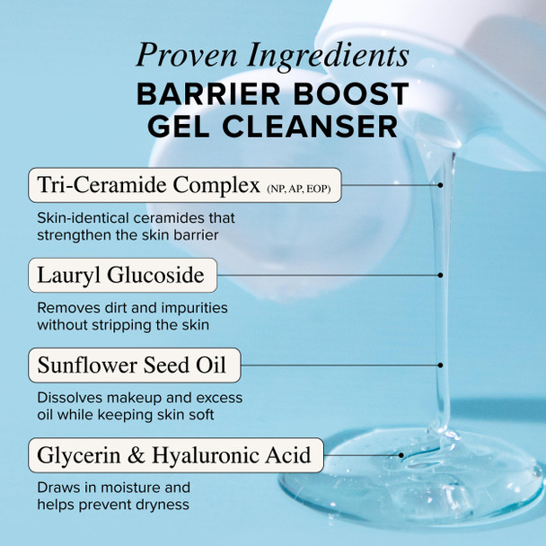 Asterwood Gel Cleanser For Skin Barrier Repair - Hyaluronic Acid Face Wash With Ceramides & Niacinamide - Gentle Facial Cleanser To Remove Makeup & Excess Oil - Hydrating Fragrance- 5 Fl Oz