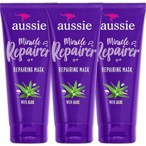 Aussie Miracle Repairer Reconstructing Hair Mask 3 Pack Hair Mask With Aloe Repair And Protect Damaged Hair For All Hair Types 6.7 Fl Oz