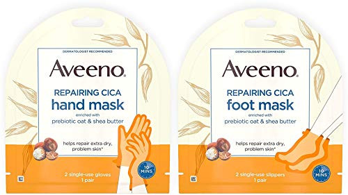 Aveeno Repairing Cica Foot Mask & Hand Mask With Prebiotic Oat And Shea Butter For Extra Dry Skin 1 Ea