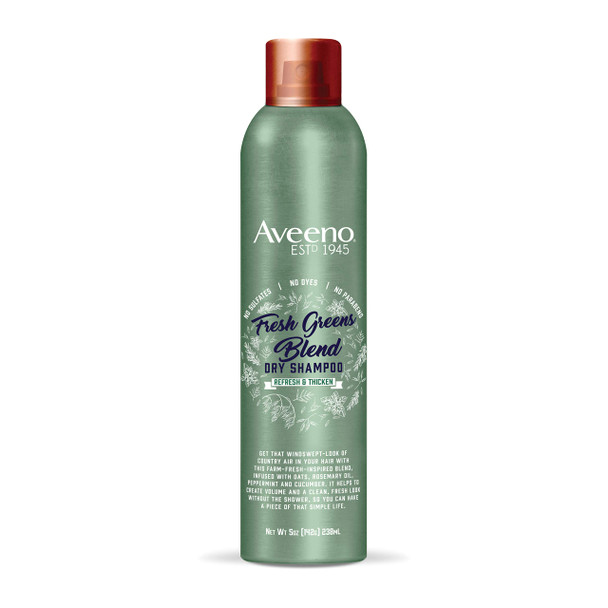 Aveeno Fresh Greens Blend Sulfate- Dry Shampoo Spray With Rosemary Peppermint & Cucumber To Thicken & Nourish Volumizing Dry Shampoo For Thin Or Fine Hair Paraben & Dye-