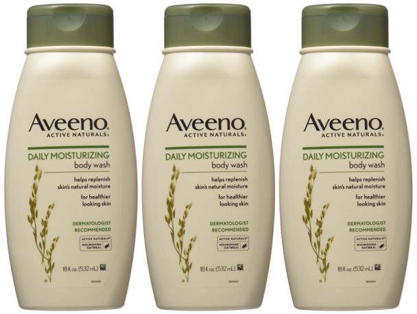 Aveeno Active Naturals Daily Moisturizing Body Wash With Natural Oatmeal 18-Ounce Bottles (Pack Of 3)