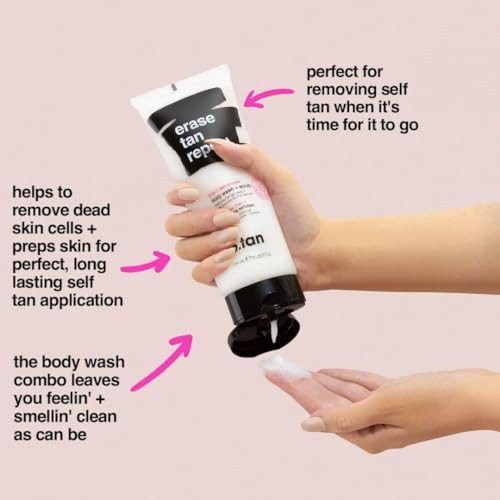 B.Tan Self Tan Remover & Body Wash Erase Tan Repeat - Best 2-In-1 Exfoliator Scrub & Body Wash Express For Dark Tanning Spray Mousse Gradual Lotion Sunless Tan Eraser & Cleanser 8 Fl Oz