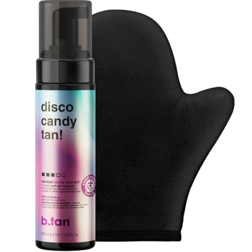 B.Tan Dark Self Tanner Kit Disco Candy Tan Bundle - 1Hr Sunless Tanner Mousse Candy-Scented Sweat-Proof & Transfer Resistant No Fake Tan Smell No Added Nasties Vegan Cruelty 6.7 Fl Oz