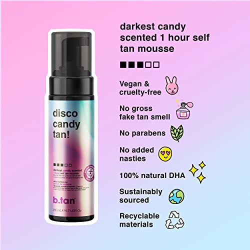 B.Tan Dark Self Tanner Kit Disco Candy Tan Bundle - 1Hr Sunless Tanner Mousse Candy-Scented Sweat-Proof & Transfer Resistant No Fake Tan Smell No Added Nasties Vegan Cruelty 6.7 Fl Oz
