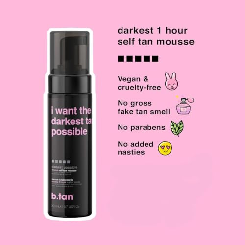 B.Tan Ultra Dark Self Tanner Mousse Bundle I Want The Darkest Tan Possible - Fast 1 Hour Express Sunless Tanning Foam Golden Bronzing Glow Face & Body No Fake Tan Smell 6.7 Fl Oz Pack Of 2