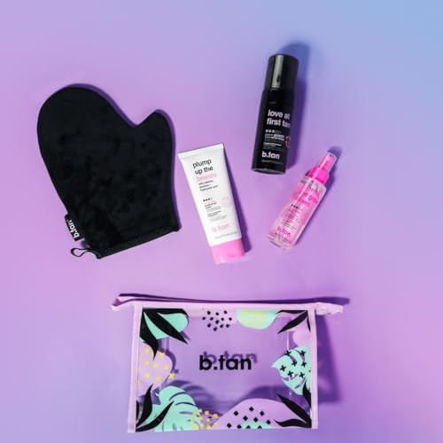 B.Tan Self Tan Travel Kit Love At First Tan Set - Includes Mini Violet Self Tanner Gradual Tanning Lotion Dark Bronzing Drops & Applicator Mitt