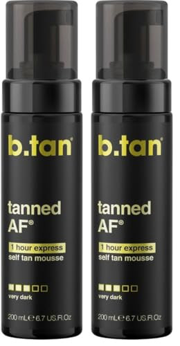 B.Tan Self Tan Mousse - Tanned Af - Darkest Self Tanner For Fastest Darkest Tan 6.7 Fl Oz (Pack Of 2)