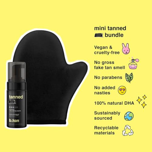 B.Tan Travel Size Dark Self Tanner Kit Get Tanned Mini Bundle - Dark Fake Tanning Mousse With Mitt Applicator 1 Hour Express Sunless Foam Best Fast Bronzing Glow Vegan Cruelty 3 Fl Oz