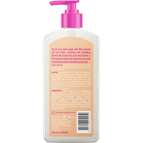 B.Tan Dark Self Tanner Lotion Glow Your Own Way 1 Hour Express - Daily Quick Sunless Tanning Cream Best Natural Bronze Hydrating Vitamin C Face & Body No Fake Tan Smell 8 Fl Oz