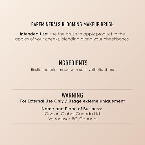Bareminerals Blooming Makeup Blush Brush With Synthetic Fibers Angled For Blushes + Bronzers Blend Loose + Pressed Powders Vegan Makeup Brush