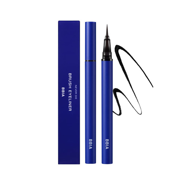 Bbia Bbia Never Die Brush Eyeliner - Waterproof & Sweat-Proof Liquid Pen Eye Liner No-Skip With Highly Resilient Fine Brush Tip Satin Finish Long-Lasting Quick Dry Vegan Korean Eye Makeup (01 Matte Black)