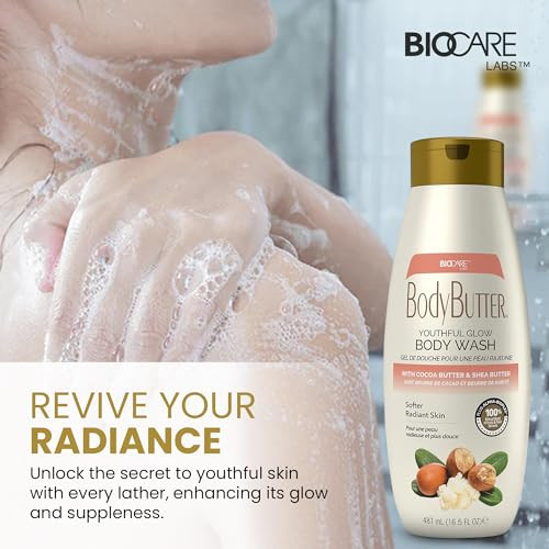 Biocare Youthful Glow Body Wash Infused With Cocoa & Shea Butter Intensive Moisture Nourished Soft Body Wash 16.5 Oz