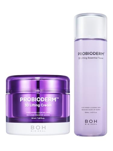 Bioheal Boh Probioderm 3D Lifting Cream + Toner Set Advanced Korean Anti-Aging Glass Skin Treatment With 17-Peptide Complex & Patented Probioderm For Skin Firming Lifting And Elasticity
