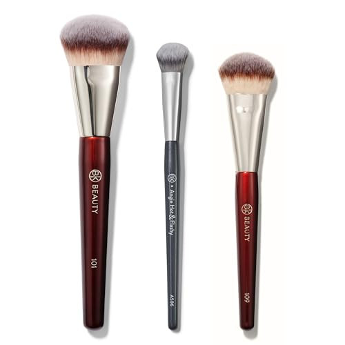 Bk Beauty Brushes Set - A506 109 & 101 Concealer Contoured Foundation And Mini Foundation Brushes - Essential Makeup Brush Trio For Flawless Application
