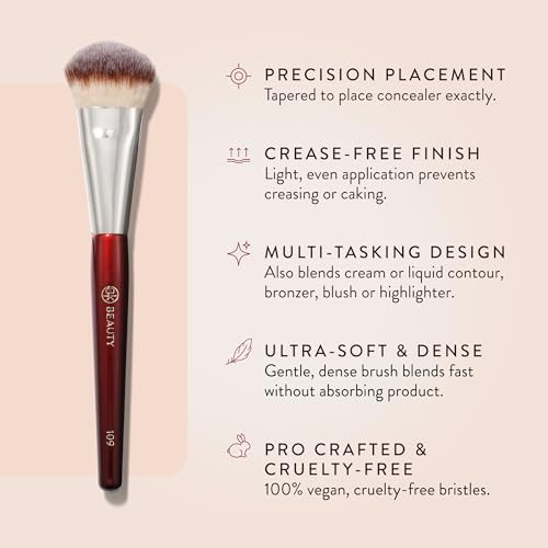 Bk Beauty Brushes - 109 Mini Contoured Foundation - Face Brush For Liquid Or Cream Foundations - Bronzer Blush & Highlighter Makeup Brush