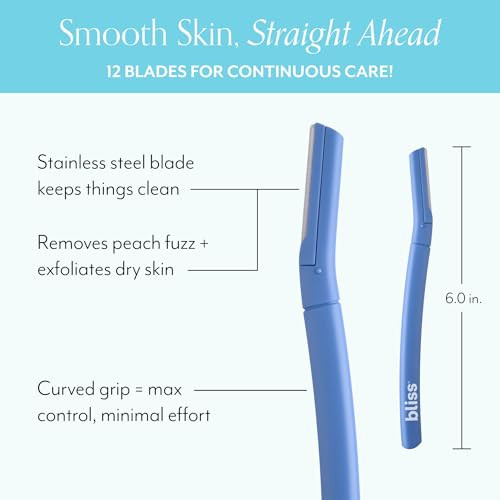 Bliss Stainless Steel Disposable Dermaplaning Tools Facial Exfoliator And Eyebrow Razor To Dermaplane Peach Fuzz -1 Pack 12 Count
