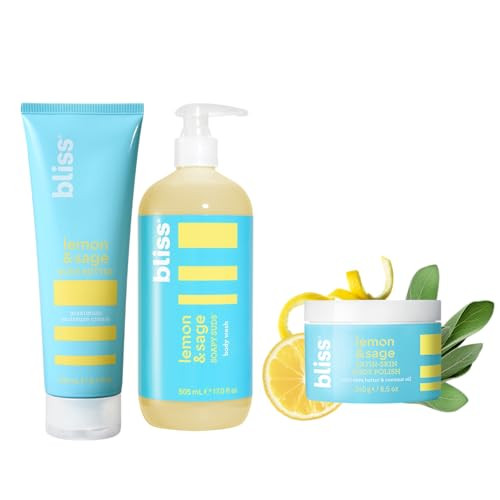 Bliss Lemon & Sage Scented Trio - Lemon & Sage Body Butter Body Scrub And Body Wash - Daily Use Skincare - Clean Vegan Cruelty-