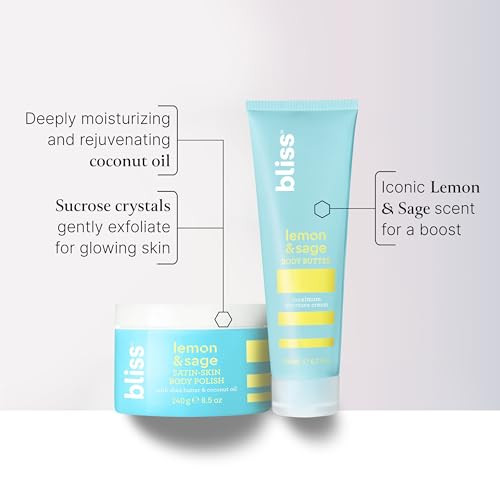 Bliss Seriously Smooth Lemon & Sage Duo: Body Butter Body Scrub Exfoliate & Hydrate Skincare Set For Soft Radiant Skin