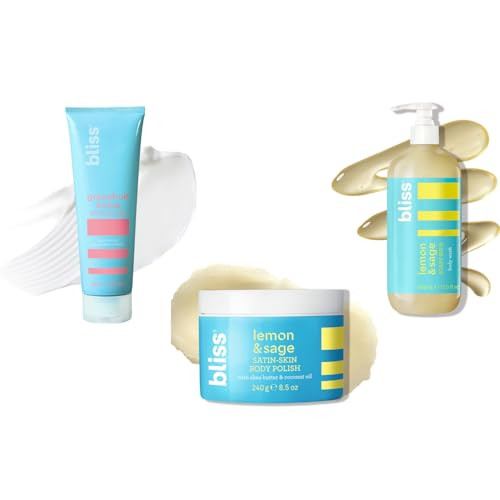 Bliss Grapefruit & Aloe Body Butter Lemon & Sage Body Scrub And Soapy Suds Body Wash Trio - Ultra-Hydrating Moisturizer Exfoliating Scrub & Refreshing Cleanser For Soft Radiant Skin