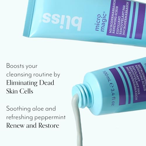 Bliss Radiant Renewal Kit: Micro Magic Exfoliating Scrub Disappearing Act Niacinamide Toner & Fab Foaming Cleanser - Vegan & Cruelty
