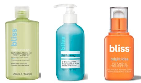 Bliss Bright & Balanced Skincare Trio: Vitamin C Serum Niacinamide Toner & 2-In-1 Cleanser Anti-Aging Dark Spot Reduction Pore Minimization Clean Vegan & Cruelty-